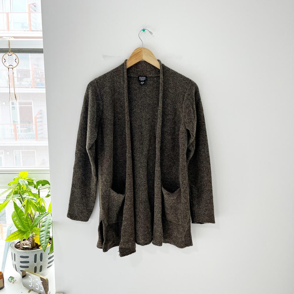 Eileen Fisher Green Wool Blend Open Knit Cardigan Sweater Size Small